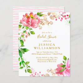 Budget Rosa Watercolor Blommigt Möhippa Inbjudan