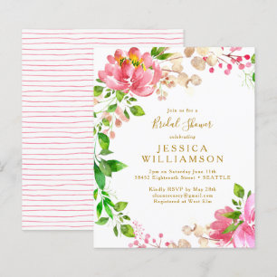 Budget Rosa Watercolor Blommigt Möhippa Inbjudan