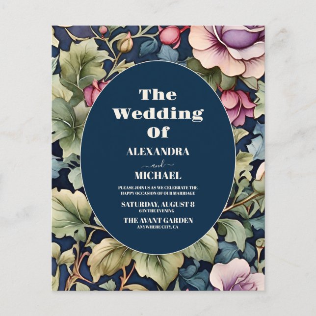 Budget  Rosa Watercolor Blommigt Peony Bröllop (Framsida)