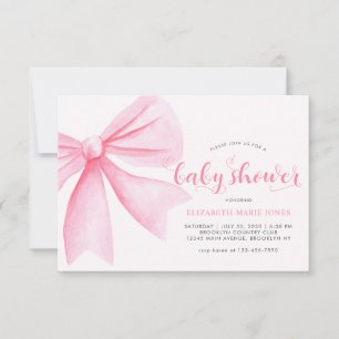 Budget Rosa Watercolor Bow Ribbon Girl Baby Shower Anteckningskort