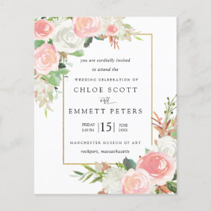 Budget Rosa White Blommigt Rustic bröllopsinbjudan