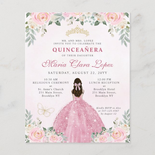 Budget rosabruden krona Quinceañera (Framsida)
