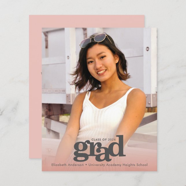 Budget rosafärgad kraftig invitationskorta för stu (Fram/baksida)