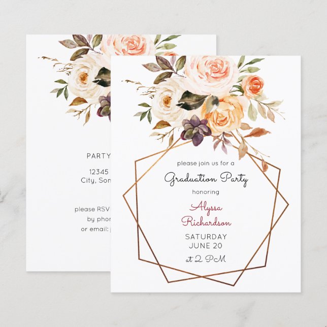 Budget Rosafärgad & Persikofärgad Blommig Examenfe (Fram/baksida)
