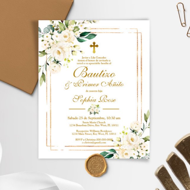 Budget Rosas para Bautizo & Primer Añito Inbjudan (Skapare uppladdad)