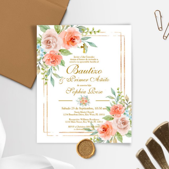 Budget Rosas para Bautizo & Primer Añito Inbjudan (Skapare uppladdad)