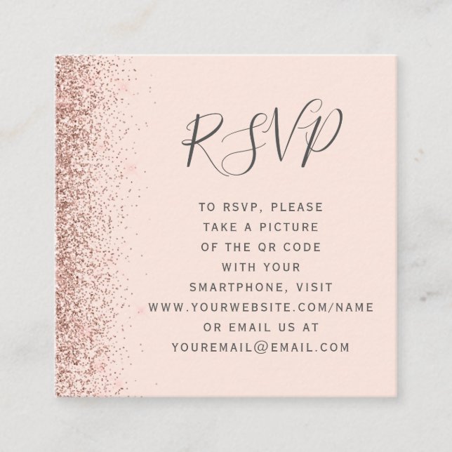 Budget Rose Gold Blush Bröllllup QR Code RSVP Tilläggskort (Framsida)