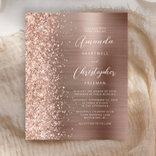 Budget Rose Gold Glam Glitter Bröllopsinbjudan
