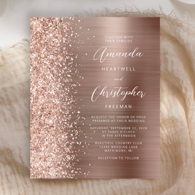 Budget Rose Gold Glam Glitter Bröllopsinbjudan (Skapare uppladdad)