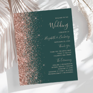 Budget Rose Gold Glitter Grön Bröllopsprogram