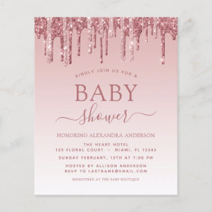Budget Rose Gold Rosa Glitter Babyshower Flygblad