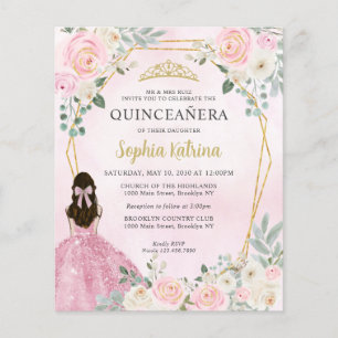 Budget Rosé Guld Blommig Prinsessa Quinceañera