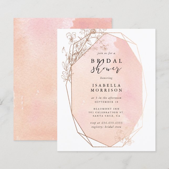 Budget Rose Guld Geometrisk Blommig Bröllopsfest (Fram/baksida)