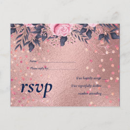 BUDGET Rosegold Blue Rosa BRÖLLOP Girly Glam Inbjudan Vykort