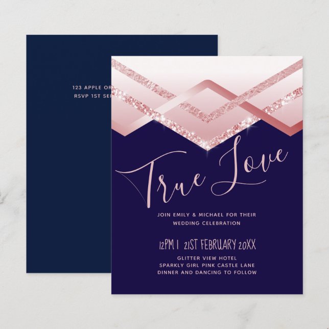 Budget Roséguld Art Deco Folie-utseende Navy Bröll (Fram/baksida)