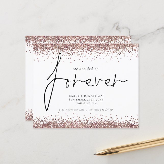 Budget Roséguld Glitter Forever QR Save The Date (Fram/Back In Situ)