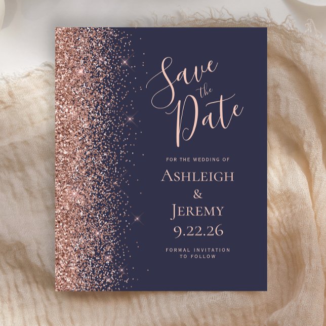 Budget Roséguld Glitter Mörkblå Spara Datum (Skapare uppladdad)