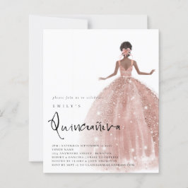 Budget Roséguld Klänning Mörkt Hår QR Quinceañera