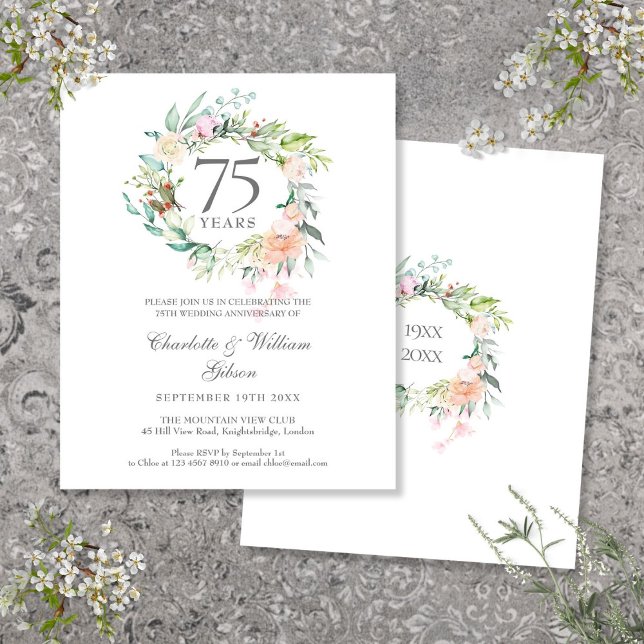 Budget Rosengirlang 75-årsjubileumsinbjudan (Budget Roses Garland 75th Anniversary Invitation)