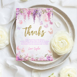 BUDGET Röslila Guld Fjäril Barnkalas Tack Kort