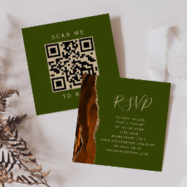 Budget Rost Agat Oliv Bröllops QR-kod RSVP Tilläggskort