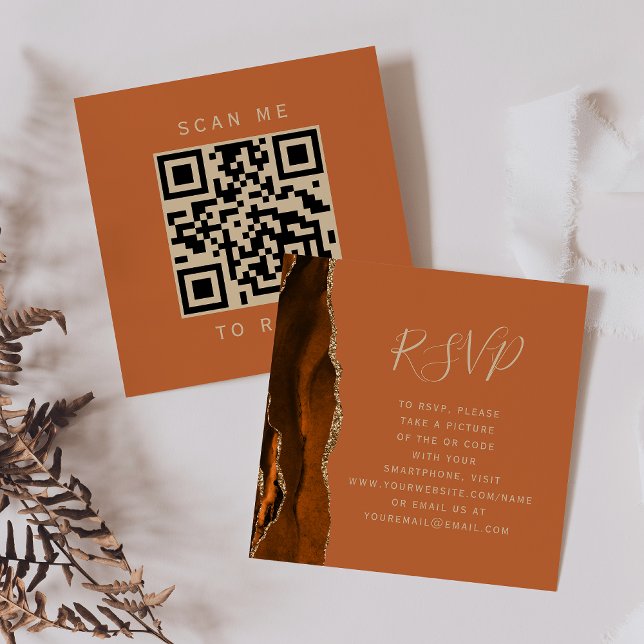 Budget Rost Guld Agat Bröllops QR-kod RSVP Tilläggskort (Skapare uppladdad)