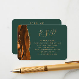 Budget Rost Guld Agat Grön Bröllops QR-kod RSVP Tilläggskort