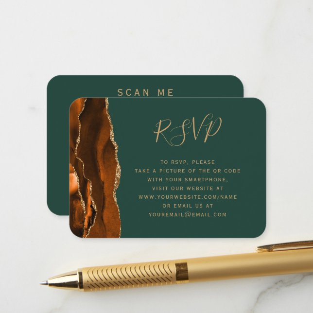 Budget Rost Guld Agat Grön Bröllops QR-kod RSVP  Tilläggskort (Fram/Back In Situ)