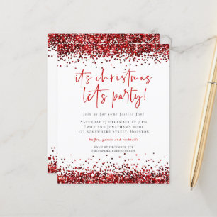 Budget Rött Glitter Julfest Inbjudan