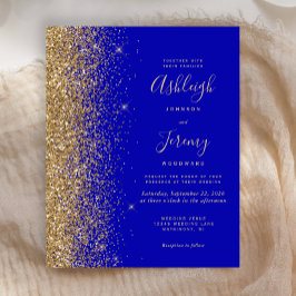 Budget Royal Blå Guld Glitter Bröllopsinbjudan