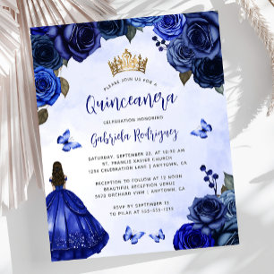 Budget Royal Blue Blommig Princess Quinceañera
