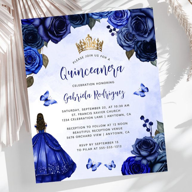 Budget Royal Blue Blommig Princess Quinceañera (Skapare uppladdad)