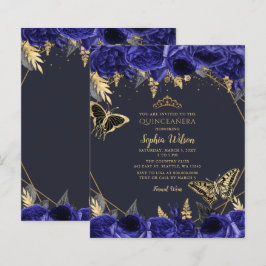 Budget Royal Blue Butterfly Quinceañera-inbjudan