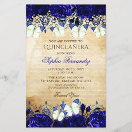 Budget Royal Blue Butterfly Quinceañera-inbjudan