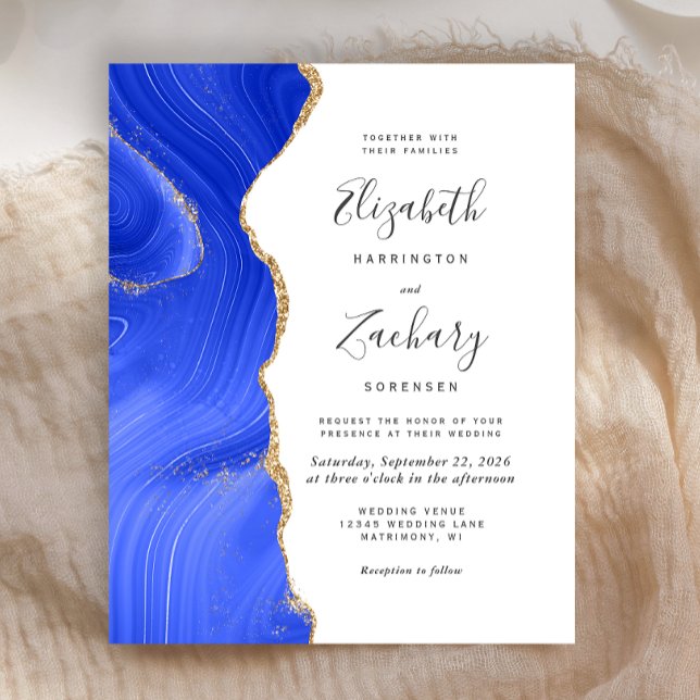 Budget Royal Blue Guld Agat Bröllopsinbjudan (Skapare uppladdad)