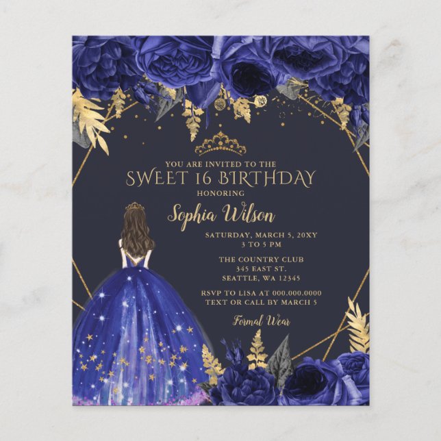 Budget Royal Blue Princess Sweet 16:e inbjudan (Framsida)