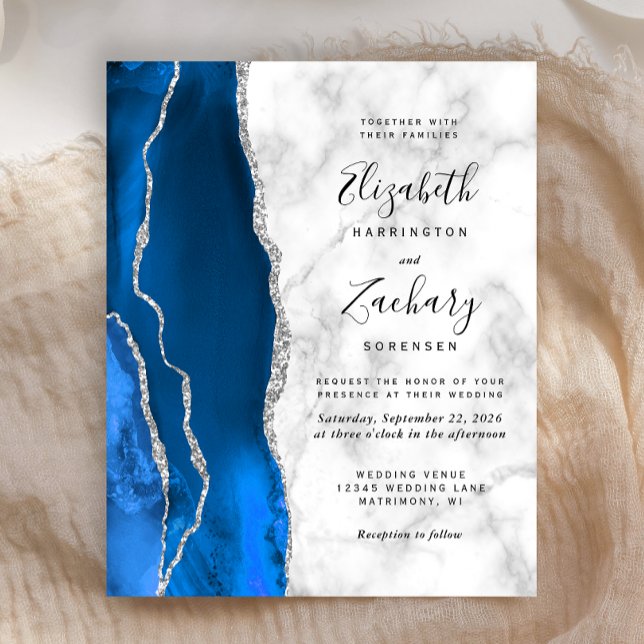 Budget Royal Blue Silver Agat Marmor Bröllop (Skapare uppladdad)