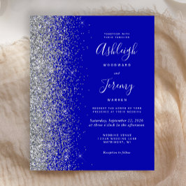 Budget Royal Blue Silver Glitter Bröllopsinbjudan