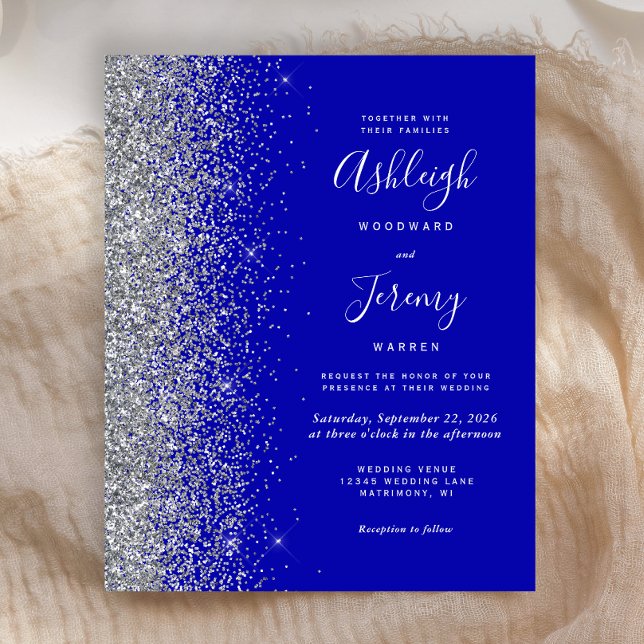 Budget Royal Blue Silver Glitter Bröllopsinbjudan (Skapare uppladdad)