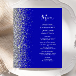 Budget Royal Blue Silver Glitter Kant Bröllopsmeny