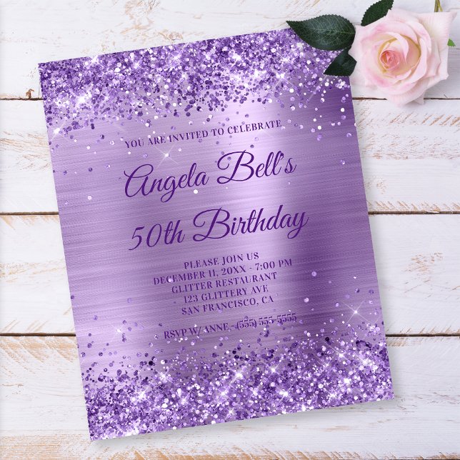 Budget Royal Purple Glittrande Folie Inbjudan (Skapare uppladdad)