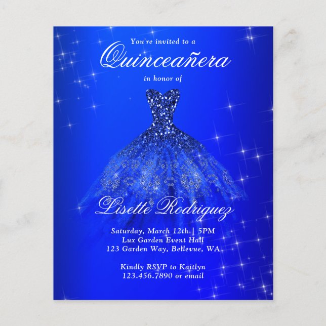 Budget Royalblå Quinceanera-inbjudan (Framsida)