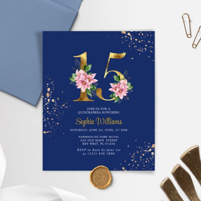 Budget Royalblå & Rosa Quinceañera-inbjudan (Skapare uppladdad)