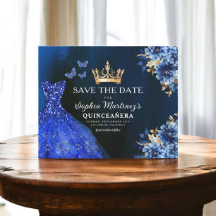 Budget Royalblå Spara datum Quinceanera