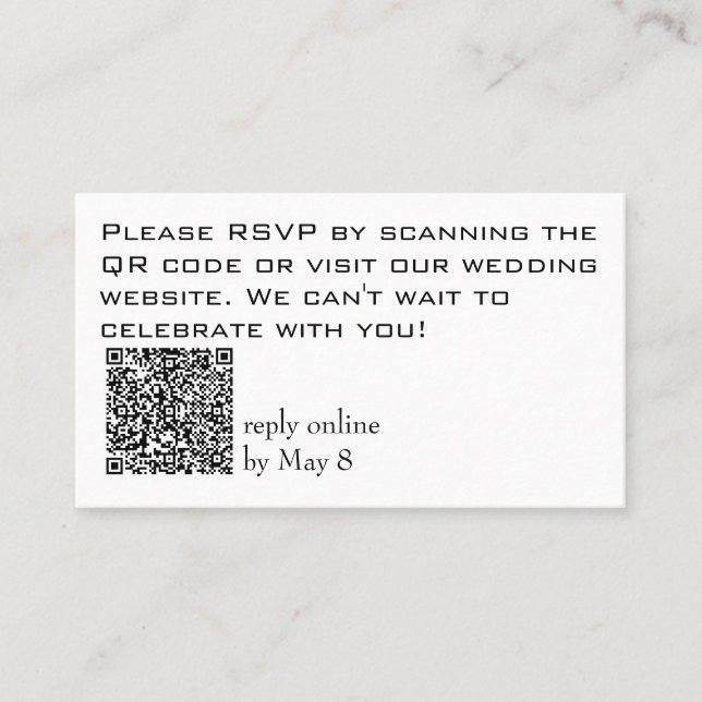 Budget RSVP Bröllopswebbplats QR-kod Visitkort (Framsida)