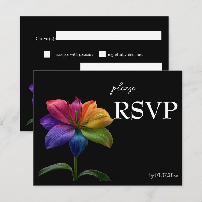 🌈 Budget RSVP Technicolor kärlek  OSA Kort (Fram/baksida)
