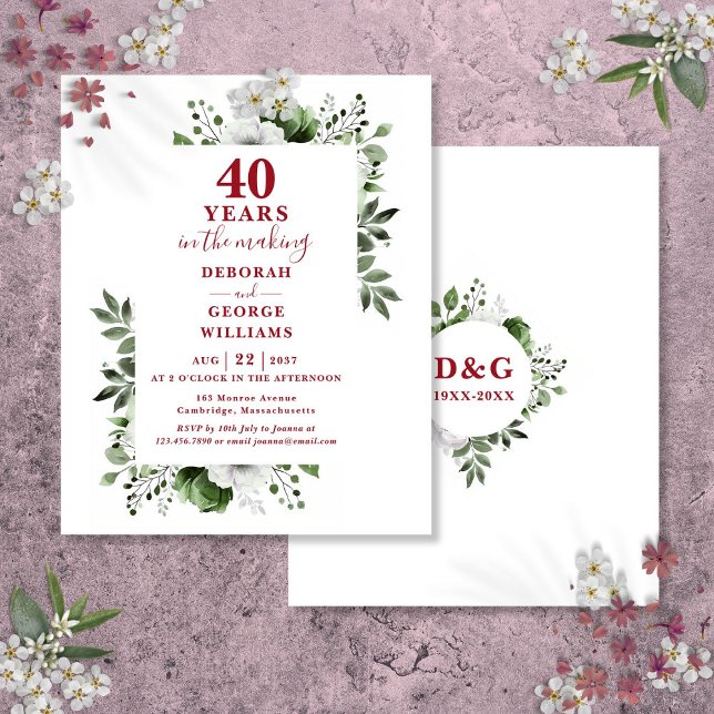 Budget Ruby 40:e Bröllop-årsdagen Blommigt Inbjuda (Budget Ruby 40th Wedding Anniversary Floral Invite)