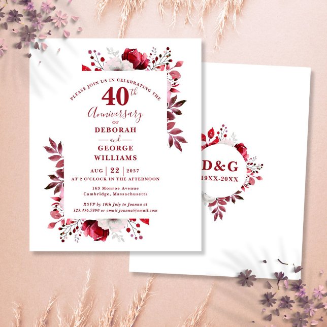 Budget Ruby 40:e Bröllop-årsjubileet - inbjudan (Budget Ruby 40th Wedding Anniversary Invitation)