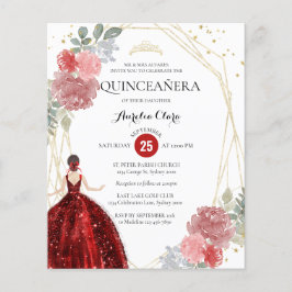 Budget Ruby Red Blommigt Geometric Quinceañera