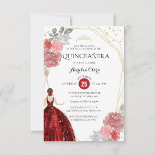 Budget Ruby Red Blommigt Geometric Quinceañera Anteckningskort